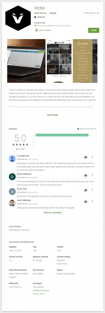 Victorapp.io google play app store listing.
